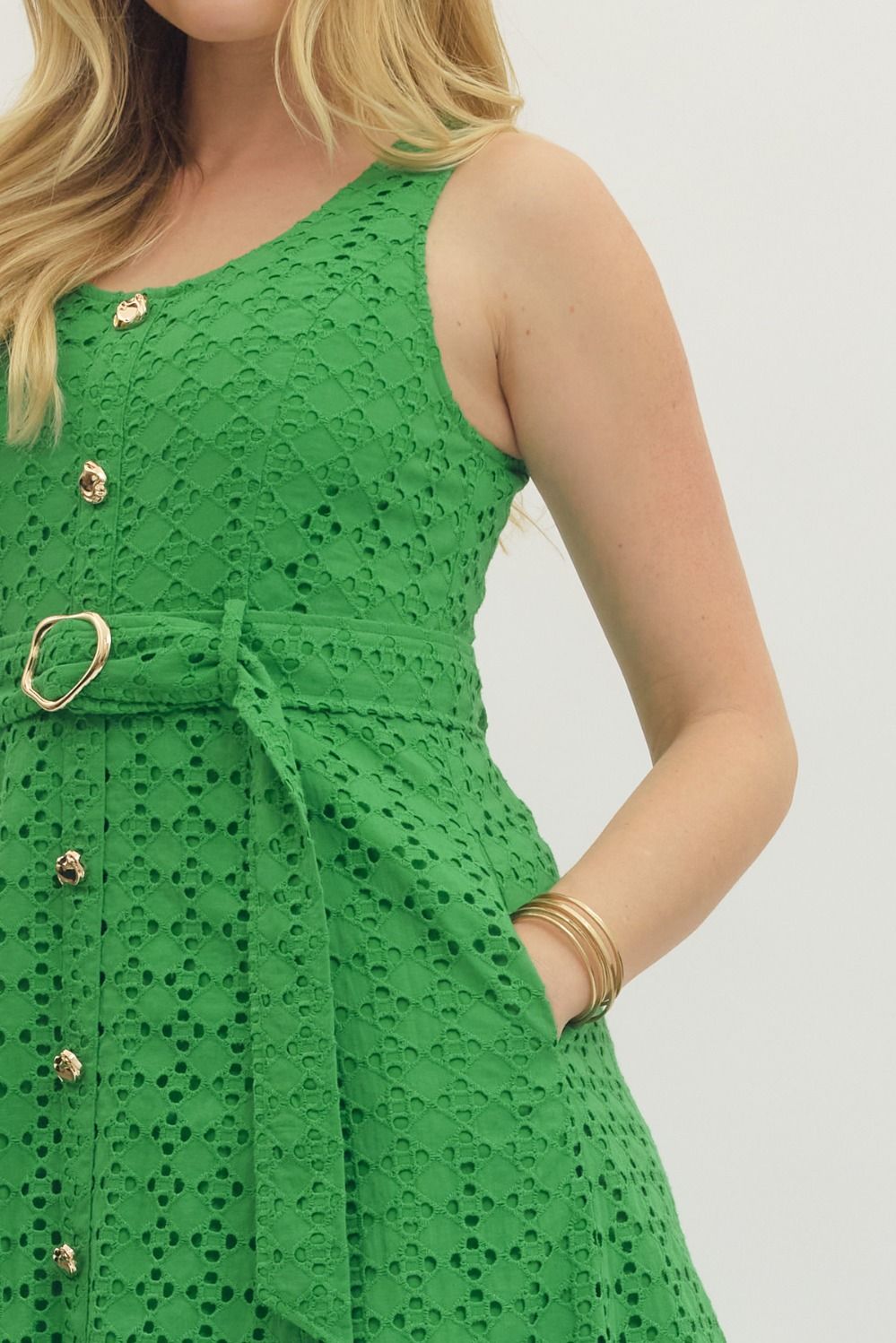 The Monaco Eyelet Midi Dress - Green Large The Monaco Eyelet Midi Dress - Green Large