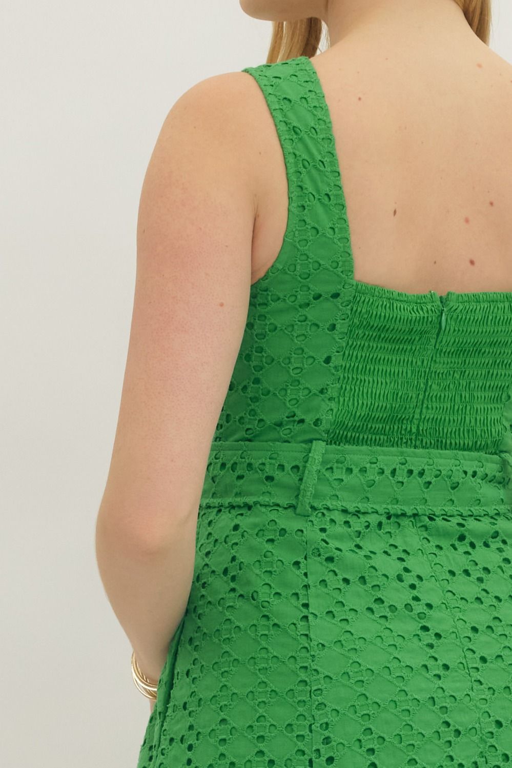 The Monaco Eyelet Midi Dress - Green Large The Monaco Eyelet Midi Dress - Green Large