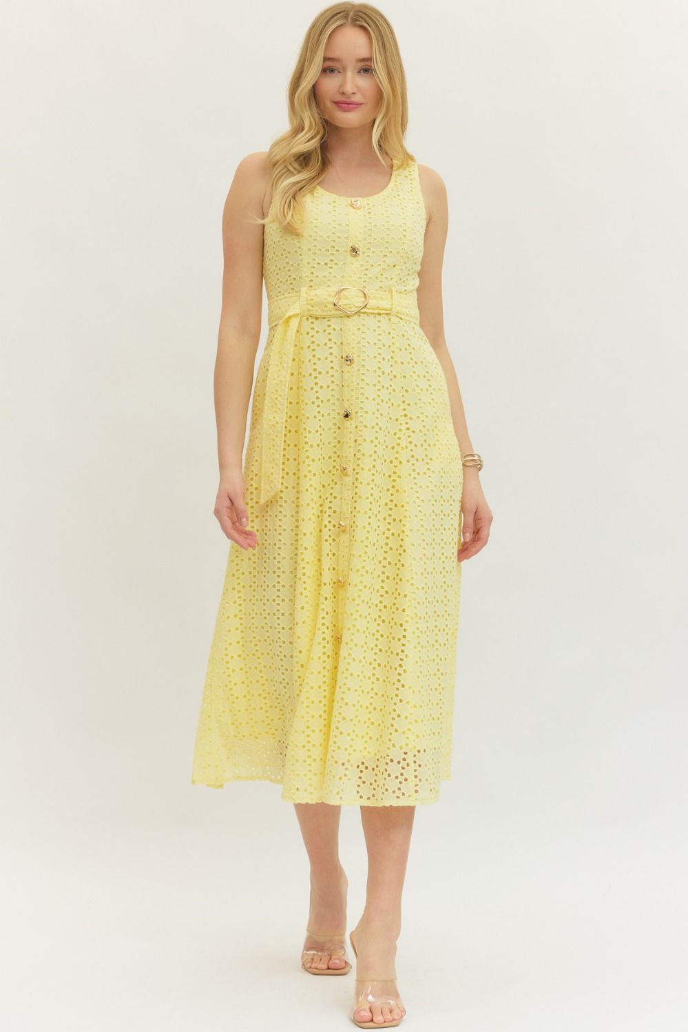 dress lemon yellow The Monaco Eyelet Midi Dress
