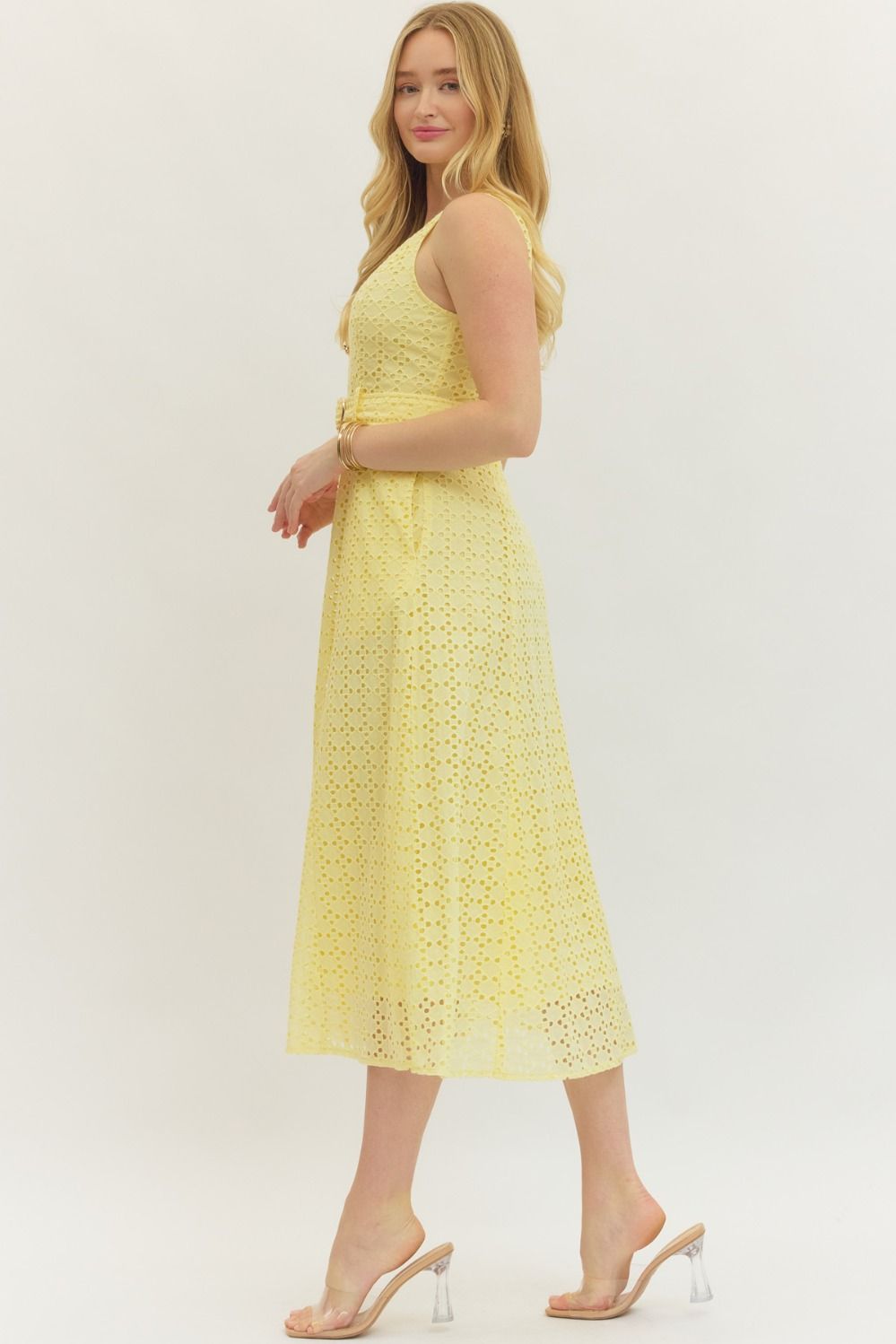 The Monaco Eyelet Midi Dress - Lemon Medium The Monaco Eyelet Midi Dress - Lemon Medium