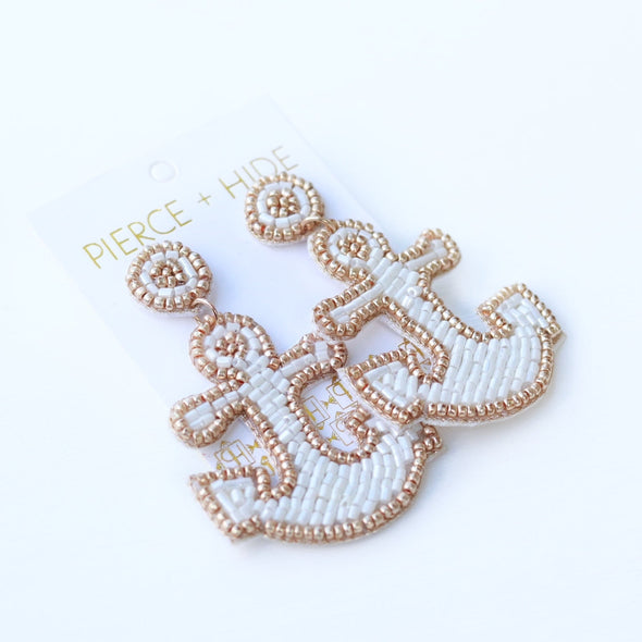 Beaded Anchor Earring - White
