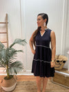 Side view of Duffield Lane Harriet Dress - Navy