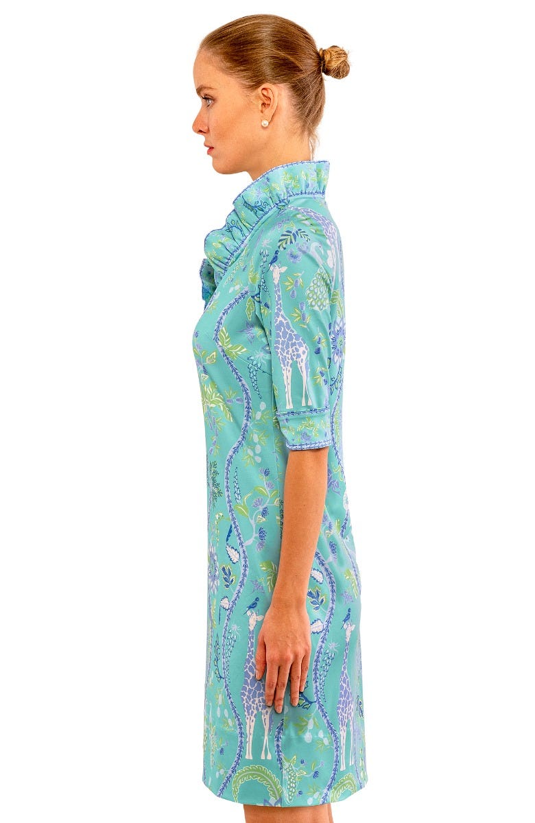 Gretchen Scott Ruffneck Dress in Turq / White XL by Island Trends Gretchen Scott Ruffneck Dress in Turq / White XL by Island Trends
