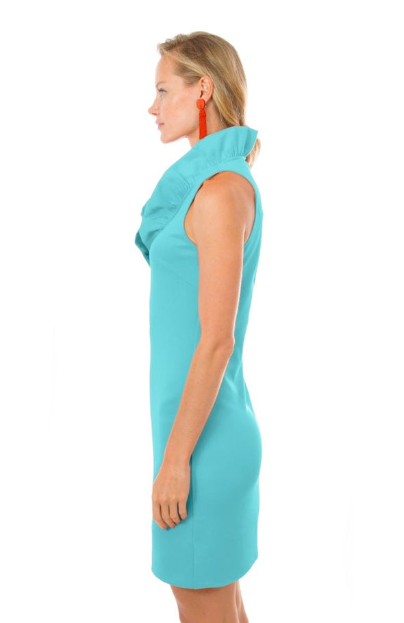 Gretchen Scott Ruff Neck Sleeveless Jersey Dress - Solid Turquoise