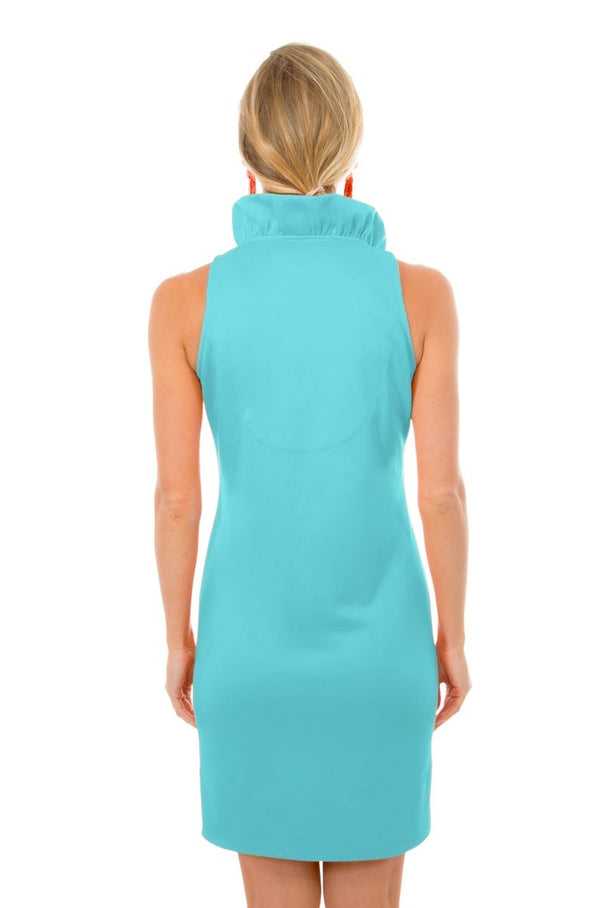 Gretchen Scott Ruff Neck Sleeveless Jersey Dress - Solid Turquoise