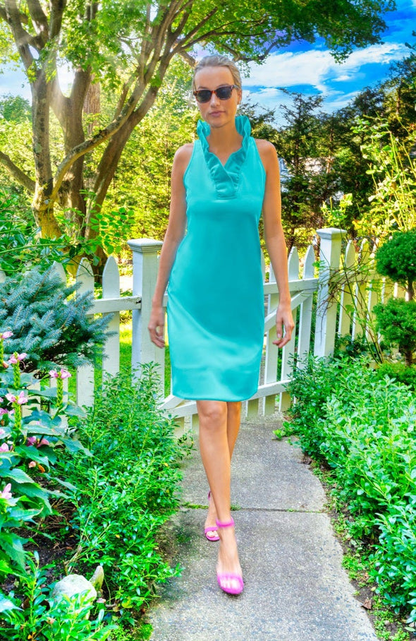 Gretchen Scott Ruff Neck Sleeveless Jersey Dress - Solid Turquoise
