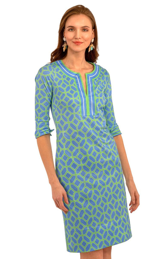 Gretchen Scott Jersey Split Neck Dress - Lucy In The Sky - Blue/Kelly