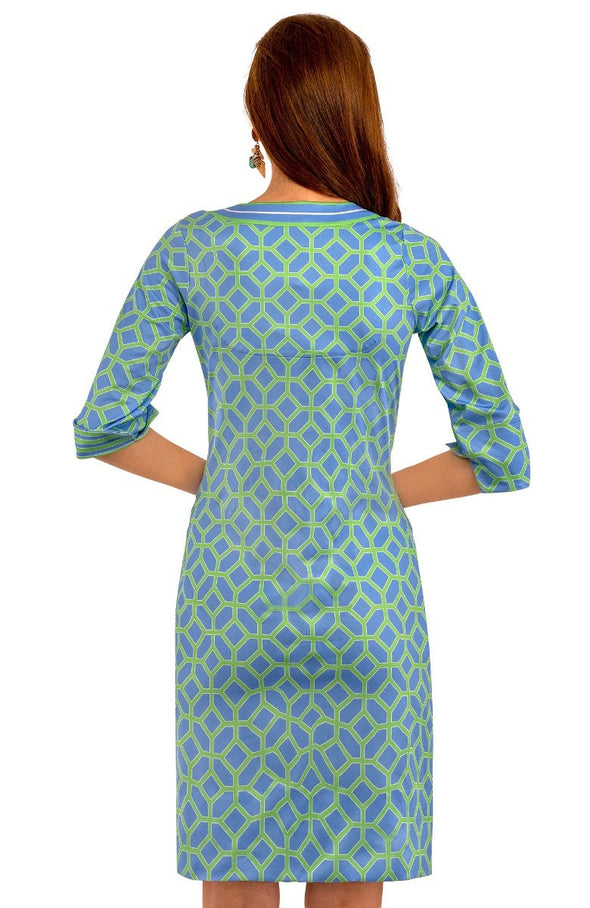 Gretchen Scott Jersey Split Neck Dress - Lucy In The Sky - Blue/Kelly