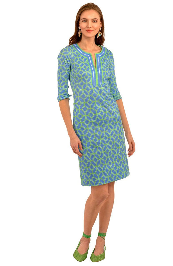 Gretchen Scott Jersey Split Neck Dress - Lucy In The Sky - Blue/Kelly