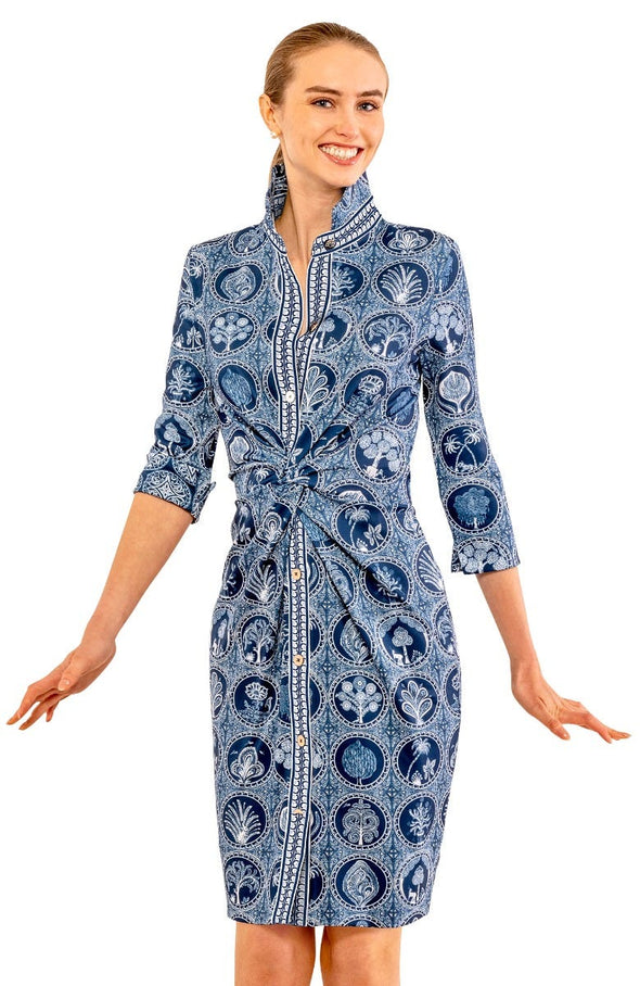 Front view of the Gretchen Scott Twist & Shout Dress - Circle Of Love - Navy/White