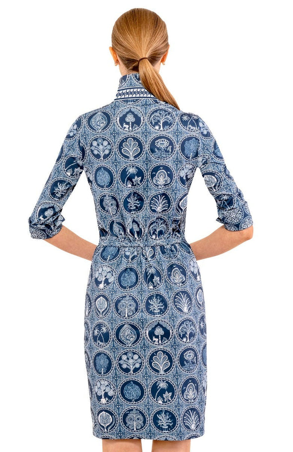 Back view of the Gretchen Scott Twist & Shout Dress - Circle Of Love - Navy/White