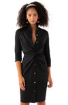 Front view of the Gretchen Scott Twist & Shout Dress - Solid Black