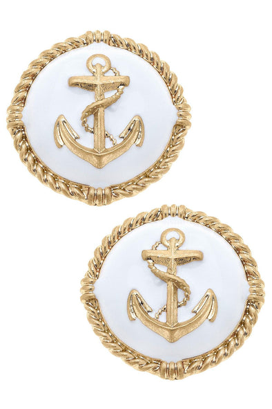 Kathleen Enamel Anchor Statement Stud Earrings - White