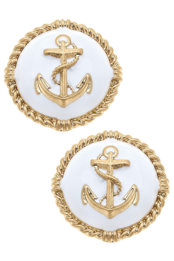 Kathleen Enamel Anchor Statement Stud Earrings - White