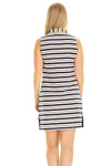 Back of Mackinac Dress in Double Navy Stripe