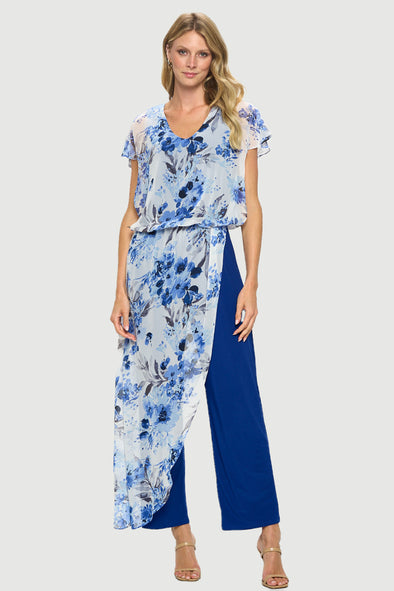 Full body view of the Last Tango Jumpsuit With Chiffon Overlay - Royal Flower