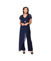 Front view of the Last Tango Jumpsuit With Chiffon Overlay - Navy