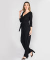 Side View of Last Tango 3/4 Sleeve Jumpsuit in Black