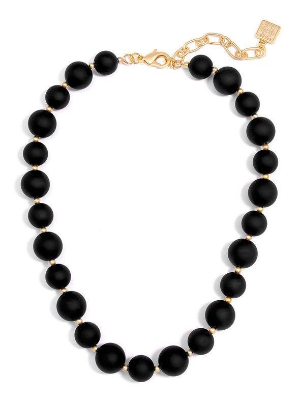 Flat Lay View of Zenzii Chunky Matte Beaded Necklace in Black