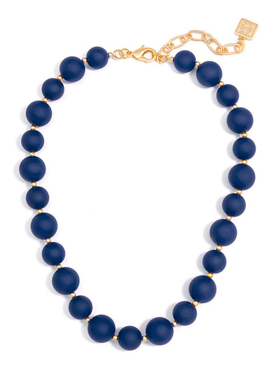 Zenzii Chunky Matte Beaded Necklace in Navy flatlay on white background