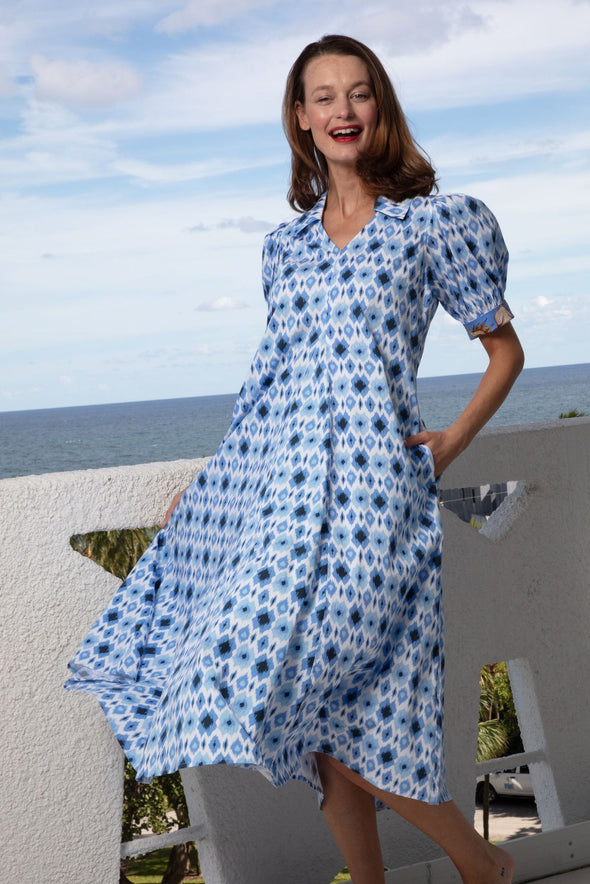 Dizzy Lizzie Montauk Ikat Midi Dress - Blue