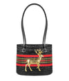 Front view of the Lisi Lerch Medium Charlotte Tote - Reindeer Holiday Plaid