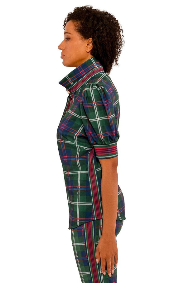 Gretchen Scott Puff Sleeve Top - Middleton Plaid - Green