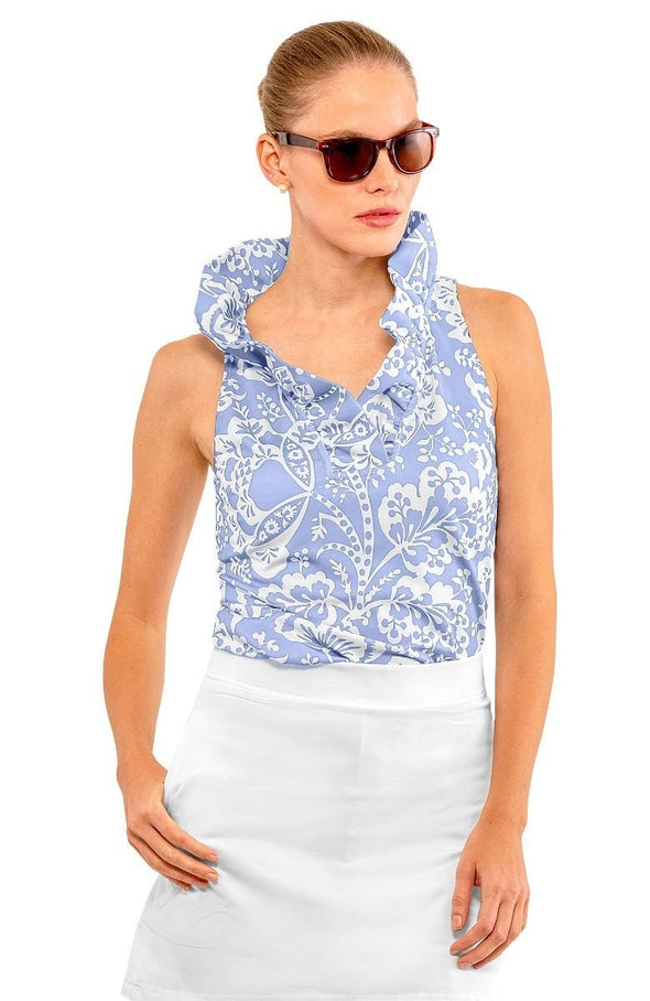 Gretchen Scott Ruff Neck Sleeveless Top - Flora Periwinkle