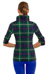 Back view of the Gretchen Scott Ruff Neck Top - Middleton Plaid - Green