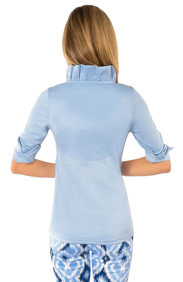 Gretchen Scott Ruff Neck 3/4 Sleeve Jersey Top - Solid Periwinkle