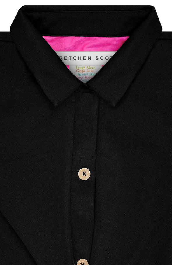 Collar details of the Gretchen Scott Twist & Shout Top - Black