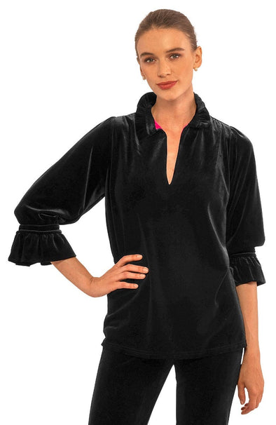 Gretchen Scott Ruffleneck Tunic - Silky Velvet - Black