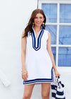 Front view of model in the Cabana Life Essentials Terry Tunic - White