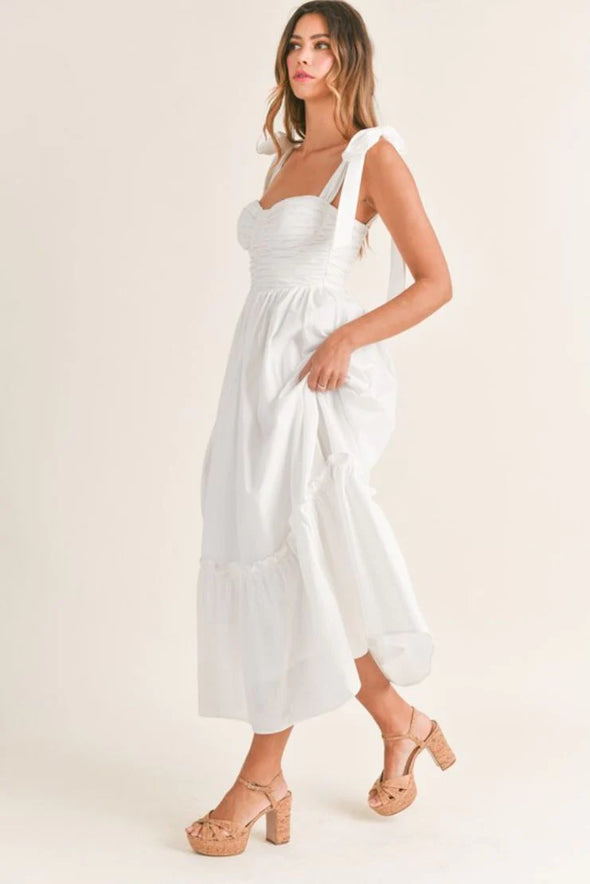 Side view of model in the Ocean Ave Maxi - White