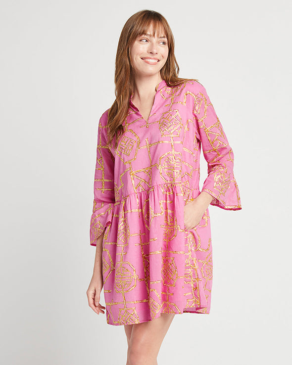 Front view of Jude Conally Faith Dress - Bamboo Lattice Flamingo Pink