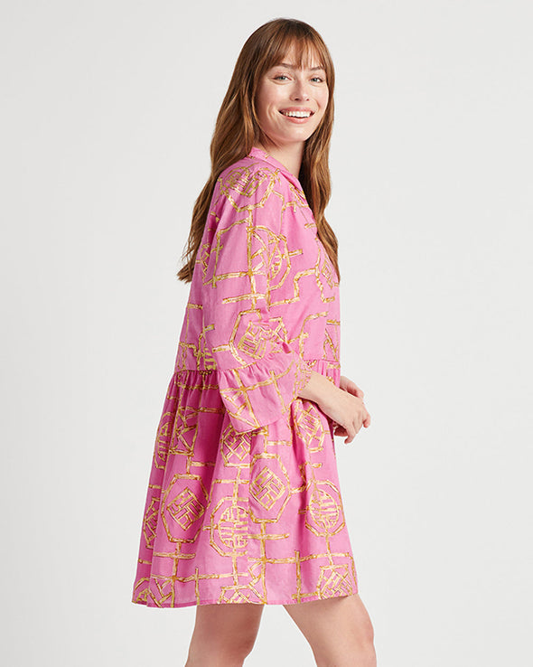 Side view of Jude Conally Faith Dress - Bamboo Lattice Flamingo Pink