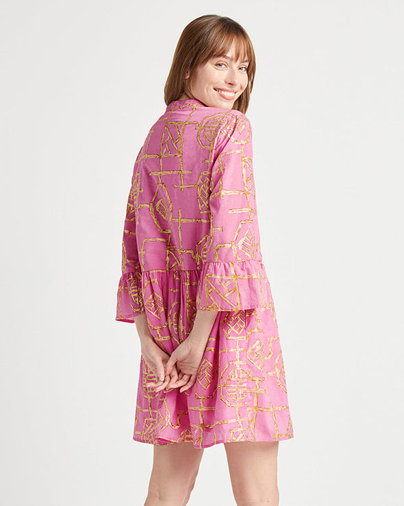 Back view of Jude Conally Faith Dress - Bamboo Lattice Flamingo Pink