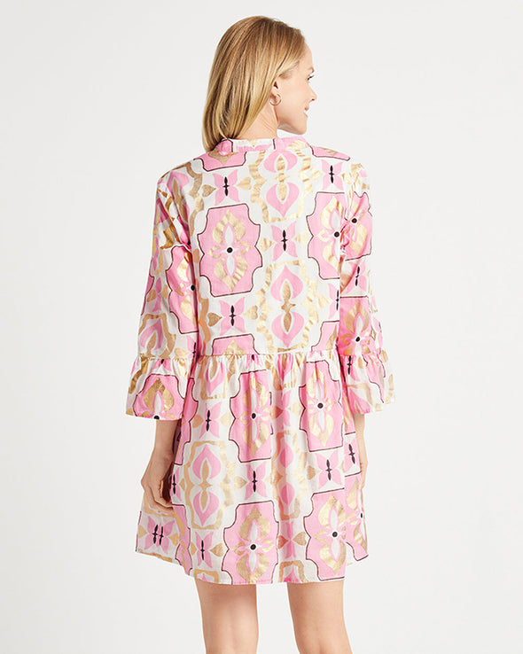 Back view of Jude Connally Faith Dress in Butterfly Tile White/Gold