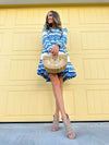 Front view of Sail to Sable Geo Stripe Long Sleeve Tunic Dress - Blue