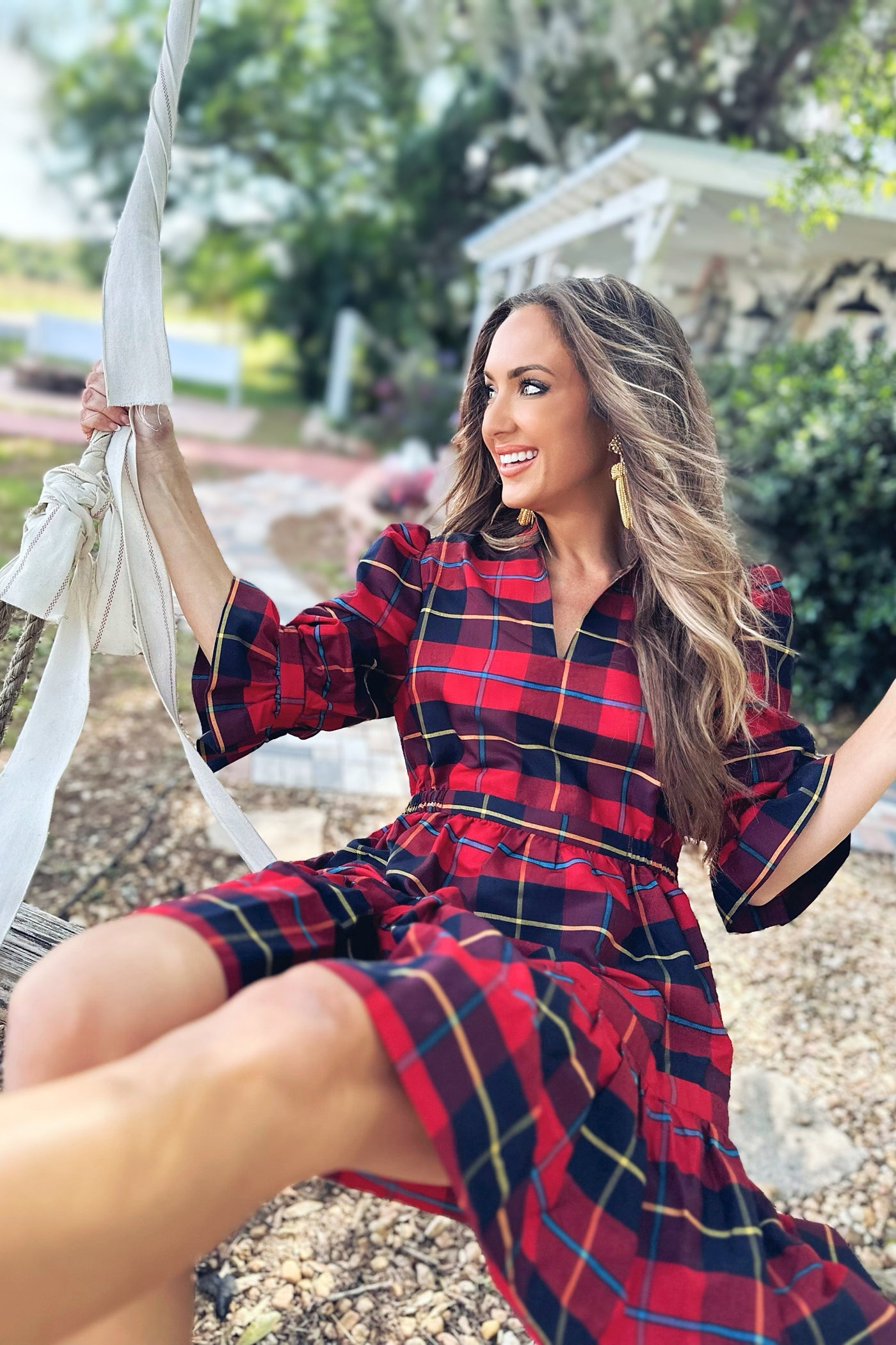 black red plaid dress Gretchen Scott Teardrop Dress in Plaidly Cooper Red