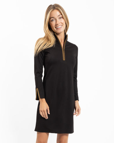 Front view of Jude Connally Anna Dress - Black/Saddle