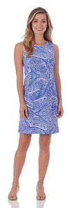 Full view of Jude Connally Beth Dress in Tonal Paisley Sapphire