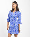 Side view of Jude Connally Megan Dress in Sunburst Tile Cobalt