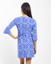 Back view of Jude Connally Megan Dress in Sunburst Tile Cobalt