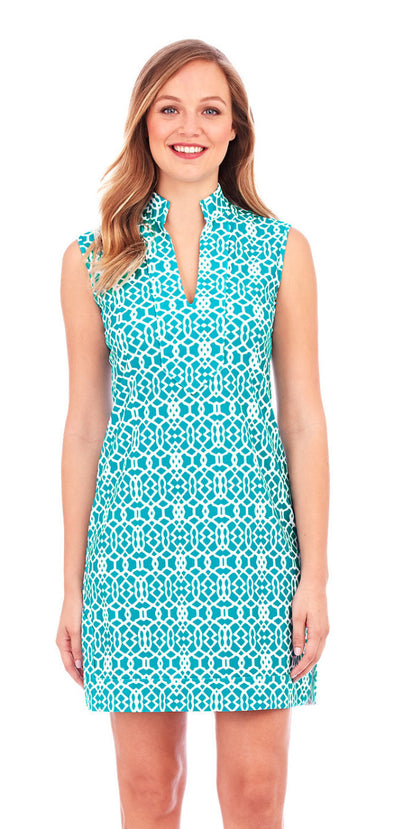 Jude Connally Kristen Dress In Lattice Geo Turquoise