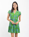 Front view of Jude Connally Ginger Dress in Bamboo Lattice Grass Green
