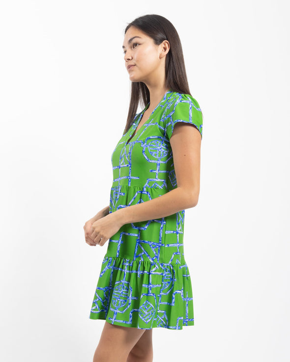 Side view of Jude Connally Ginger Dress in Bamboo Lattice Grass Green