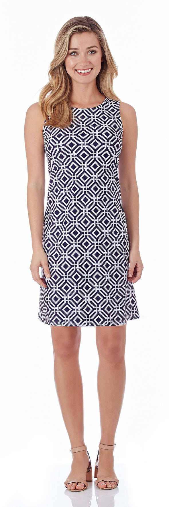Front view of Jude Connally Beth Shift Dress in Grand Links Navy