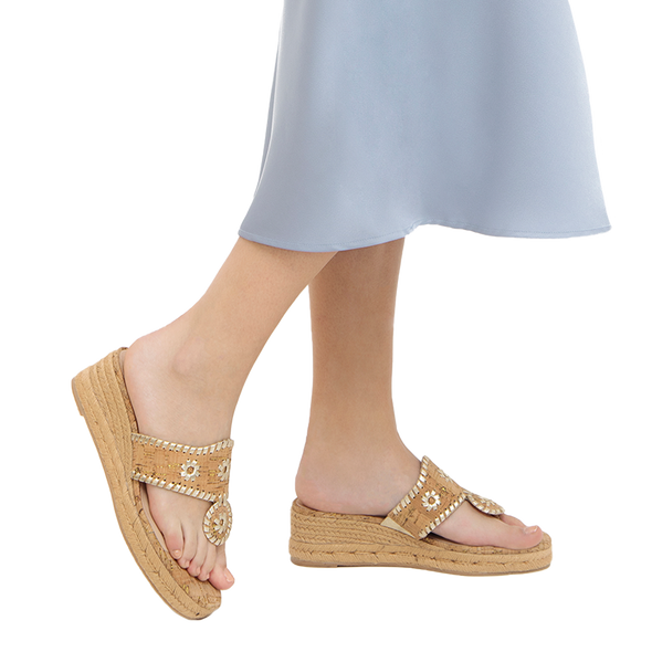 Jack Rogers Jacks Cork Mid Wedge - Cork/Gold on foot