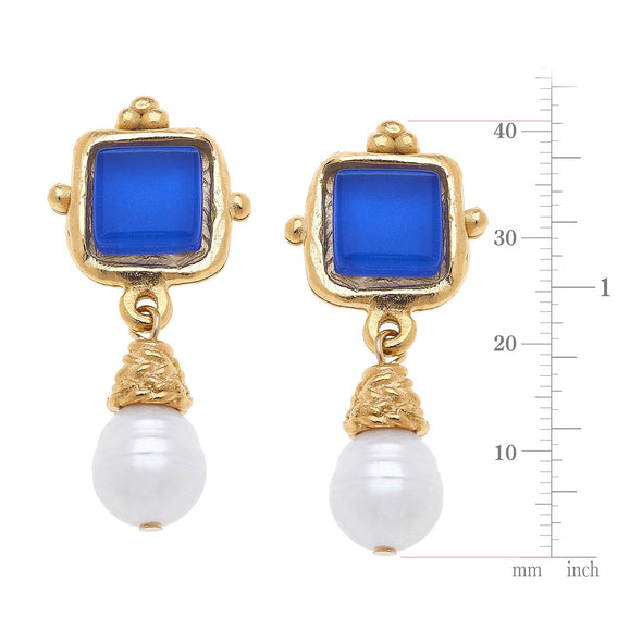 Size of the Susan Shaw Charlotte Mini Drop Earrings in Classic Blue